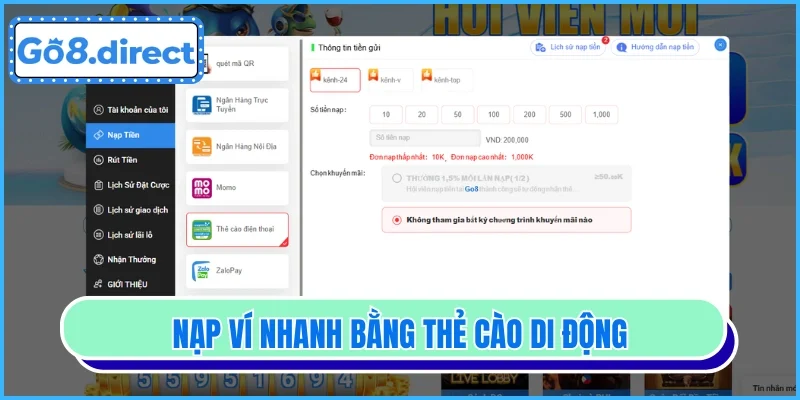 Nạp ví nhanh bằng thẻ cào di động